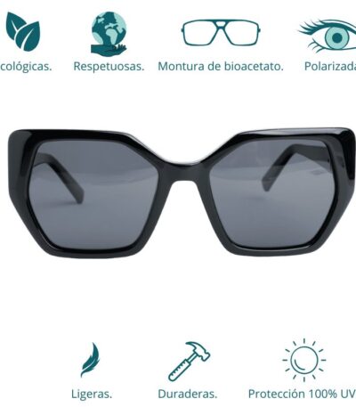 GAFAS DE SOL HOMBRE MUJER POLARIZADAS CUADRADAS TRANSLÚCIDO CON MONTURA DE BIOACETATO DE CELULOSA UV400 CATEGORÍA 3 DE PROTECCIÓN