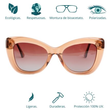 GAFAS DE SOL HOMBRE MUJER POLARIZADAS CUADRADAS TRANSLÚCIDO CON MONTURA DE BIOACETATO DE CELULOSA UV400 CATEGORÍA 3 DE PROTECCIÓN