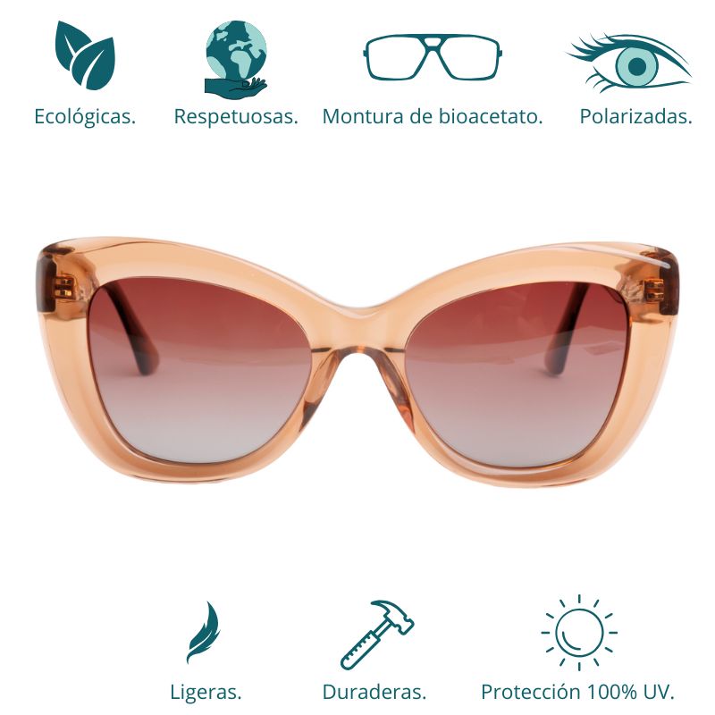 GAFAS DE SOL HOMBRE MUJER POLARIZADAS CUADRADAS TRANSLÚCIDO CON MONTURA DE BIOACETATO DE CELULOSA UV400 CATEGORÍA 3 DE PROTECCIÓN