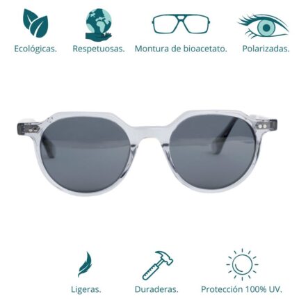 GAFAS DE SOL HOMBRE MUJER POLARIZADAS CUADRADAS TRANSLÚCIDO CON MONTURA DE BIOACETATO DE CELULOSA UV400 CATEGORÍA 3 DE PROTECCIÓN