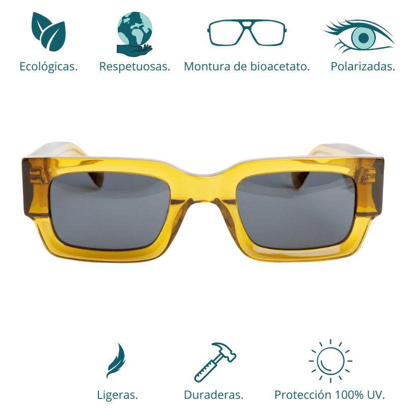 GAFAS DE SOL HOMBRE MUJER POLARIZADAS CUADRADAS TRANSLÚCIDO CON MONTURA DE BIOACETATO DE CELULOSA UV400 CATEGORÍA 3 DE PROTECCIÓN