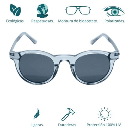 GAFAS DE SOL HOMBRE MUJER POLARIZADAS CUADRADAS TRANSLÚCIDO CON MONTURA DE BIOACETATO DE CELULOSA UV400 CATEGORÍA 3 DE PROTECCIÓN