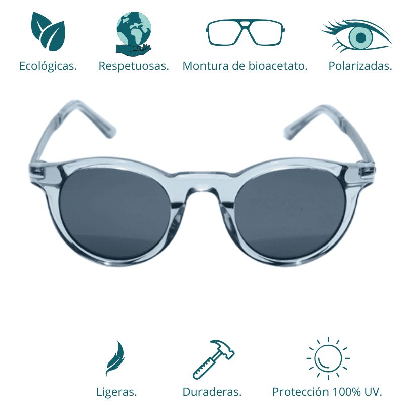 GAFAS DE SOL HOMBRE MUJER POLARIZADAS CUADRADAS TRANSLÚCIDO CON MONTURA DE BIOACETATO DE CELULOSA UV400 CATEGORÍA 3 DE PROTECCIÓN