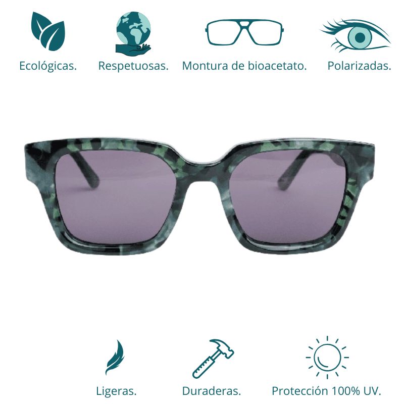 GAFAS DE SOL HOMBRE MUJER POLARIZADAS CUADRADAS TRANSLÚCIDO CON MONTURA DE BIOACETATO DE CELULOSA UV400 CATEGORÍA 3 DE PROTECCIÓN