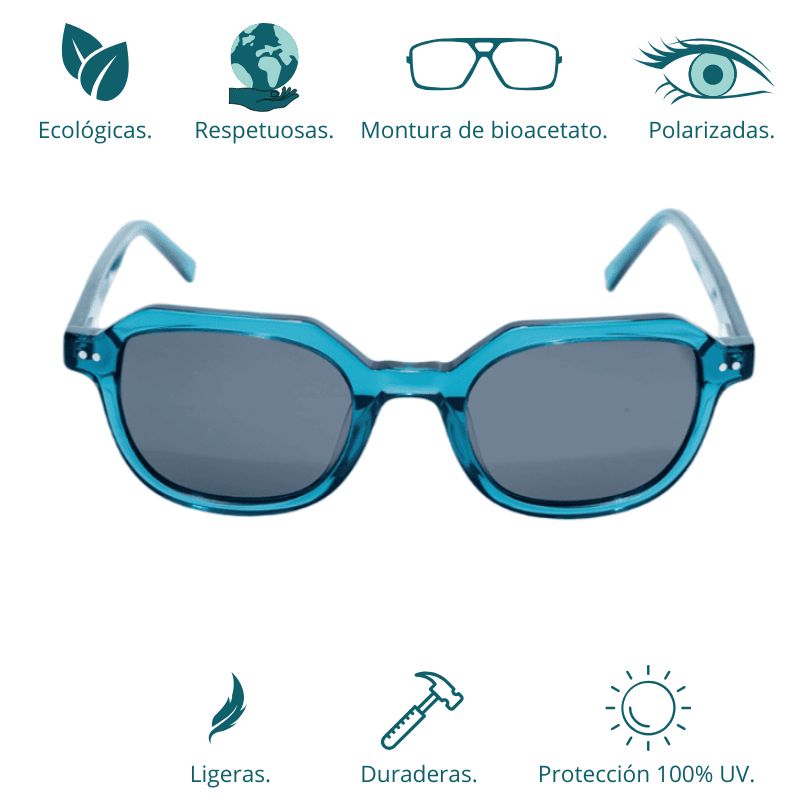 GAFAS DE SOL HOMBRE MUJER POLARIZADAS CUADRADAS TRANSLÚCIDO CON MONTURA DE BIOACETATO DE CELULOSA UV400 CATEGORÍA 3 DE PROTECCIÓN