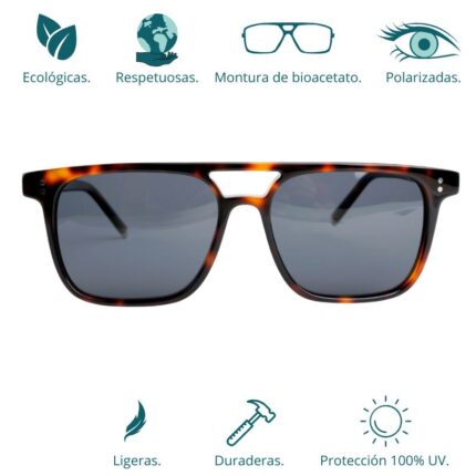 GAFAS DE SOL HOMBRE MUJER POLARIZADAS CUADRADAS TRANSLÚCIDO CON MONTURA DE BIOACETATO DE CELULOSA UV400 CATEGORÍA 3 DE PROTECCIÓN