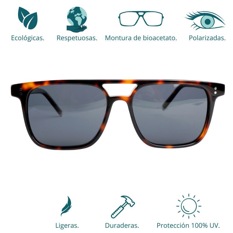 GAFAS DE SOL HOMBRE MUJER POLARIZADAS CUADRADAS TRANSLÚCIDO CON MONTURA DE BIOACETATO DE CELULOSA UV400 CATEGORÍA 3 DE PROTECCIÓN