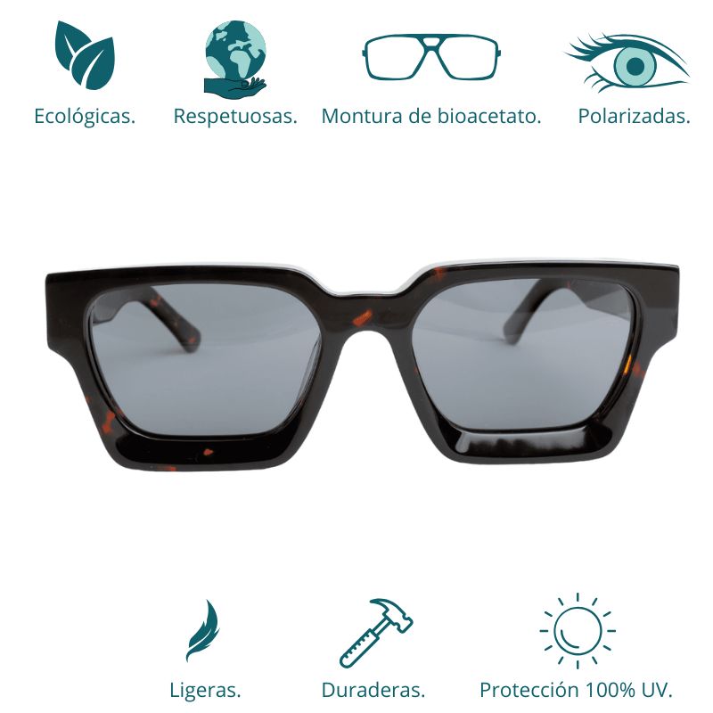 GAFAS DE SOL HOMBRE MUJER POLARIZADAS CUADRADAS TRANSLÚCIDO CON MONTURA DE BIOACETATO DE CELULOSA UV400 CATEGORÍA 3 DE PROTECCIÓN