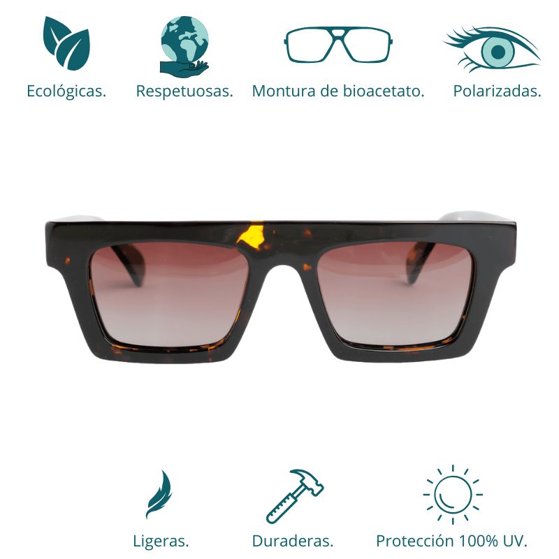 GAFAS DE SOL HOMBRE MUJER POLARIZADAS CUADRADAS TRANSLÚCIDO CON MONTURA DE BIOACETATO DE CELULOSA UV400 CATEGORÍA 3 DE PROTECCIÓN