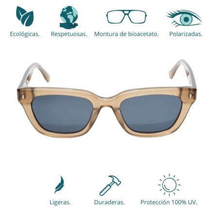 GAFAS DE SOL HOMBRE MUJER POLARIZADAS CUADRADAS TRANSLÚCIDO CON MONTURA DE BIOACETATO DE CELULOSA UV400 CATEGORÍA 3 DE PROTECCIÓN