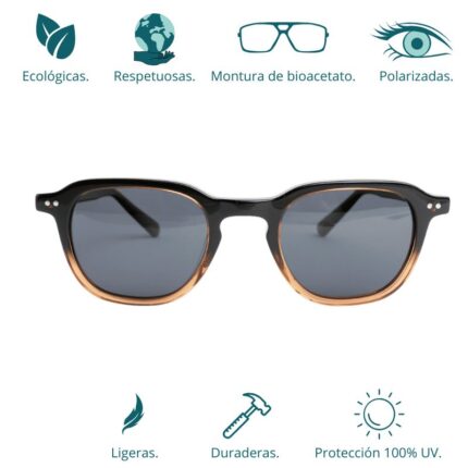 GAFAS DE SOL HOMBRE MUJER POLARIZADAS CUADRADAS TRANSLÚCIDO CON MONTURA DE BIOACETATO DE CELULOSA UV400 CATEGORÍA 3 DE PROTECCIÓN