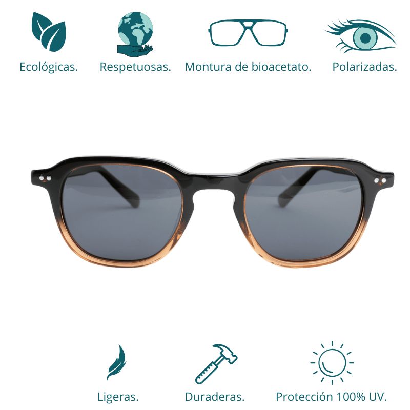 GAFAS DE SOL HOMBRE MUJER POLARIZADAS CUADRADAS TRANSLÚCIDO CON MONTURA DE BIOACETATO DE CELULOSA UV400 CATEGORÍA 3 DE PROTECCIÓN