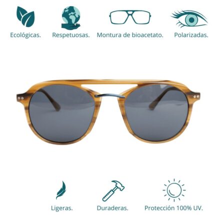 GAFAS DE SOL HOMBRE MUJER POLARIZADAS CUADRADAS TRANSLÚCIDO CON MONTURA DE BIOACETATO DE CELULOSA UV400 CATEGORÍA 3 DE PROTECCIÓN