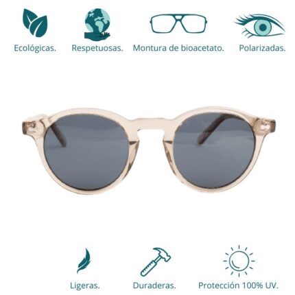 GAFAS DE SOL HOMBRE MUJER POLARIZADAS CUADRADAS TRANSLÚCIDO CON MONTURA DE BIOACETATO DE CELULOSA UV400 CATEGORÍA 3 DE PROTECCIÓN