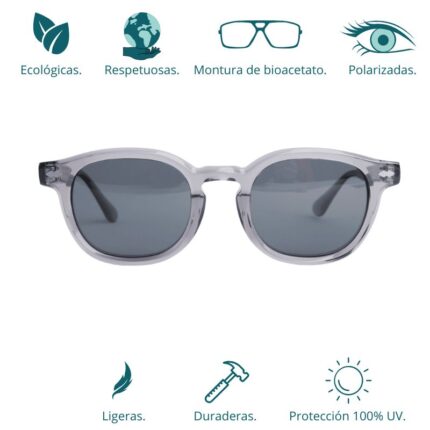GAFAS DE SOL HOMBRE MUJER POLARIZADAS CUADRADAS TRANSLÚCIDO CON MONTURA DE BIOACETATO DE CELULOSA UV400 CATEGORÍA 3 DE PROTECCIÓN