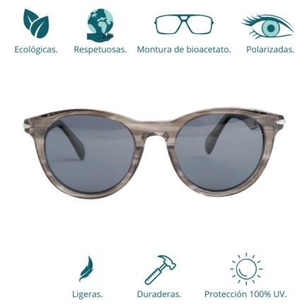 GAFAS DE SOL HOMBRE MUJER POLARIZADAS CUADRADAS TRANSLÚCIDO CON MONTURA DE BIOACETATO DE CELULOSA UV400 CATEGORÍA 3 DE PROTECCIÓN