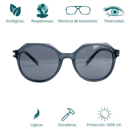 GAFAS DE SOL HOMBRE MUJER POLARIZADAS CUADRADAS TRANSLÚCIDO CON MONTURA DE BIOACETATO DE CELULOSA UV400 CATEGORÍA 3 DE PROTECCIÓN