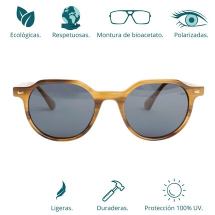 GAFAS DE SOL HOMBRE MUJER POLARIZADAS CUADRADAS TRANSLÚCIDO CON MONTURA DE BIOACETATO DE CELULOSA UV400 CATEGORÍA 3 DE PROTECCIÓN