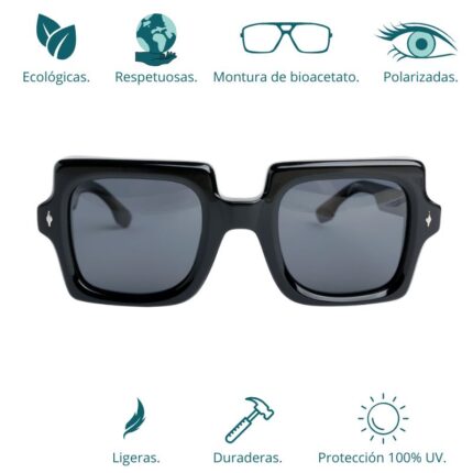 GAFAS DE SOL HOMBRE MUJER POLARIZADAS CUADRADAS TRANSLÚCIDO CON MONTURA DE BIOACETATO DE CELULOSA UV400 CATEGORÍA 3 DE PROTECCIÓN