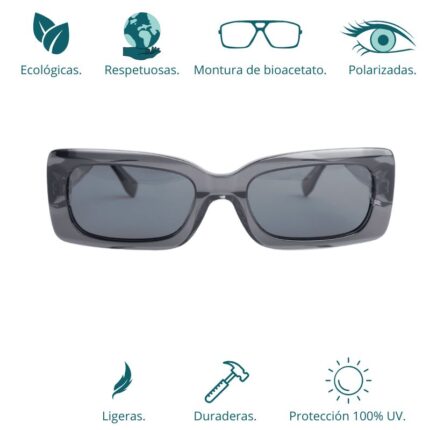 GAFAS DE SOL HOMBRE MUJER POLARIZADAS CUADRADAS TRANSLÚCIDO CON MONTURA DE BIOACETATO DE CELULOSA UV400 CATEGORÍA 3 DE PROTECCIÓN