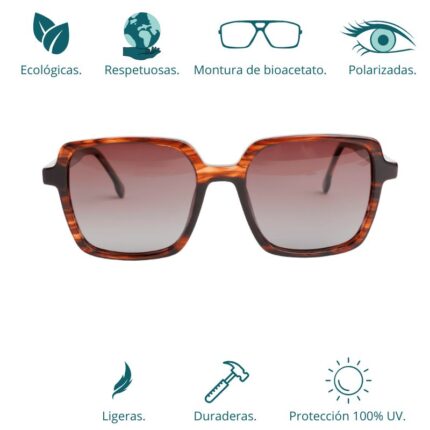 GAFAS DE SOL HOMBRE MUJER POLARIZADAS CUADRADAS TRANSLÚCIDO CON MONTURA DE BIOACETATO DE CELULOSA UV400 CATEGORÍA 3 DE PROTECCIÓN